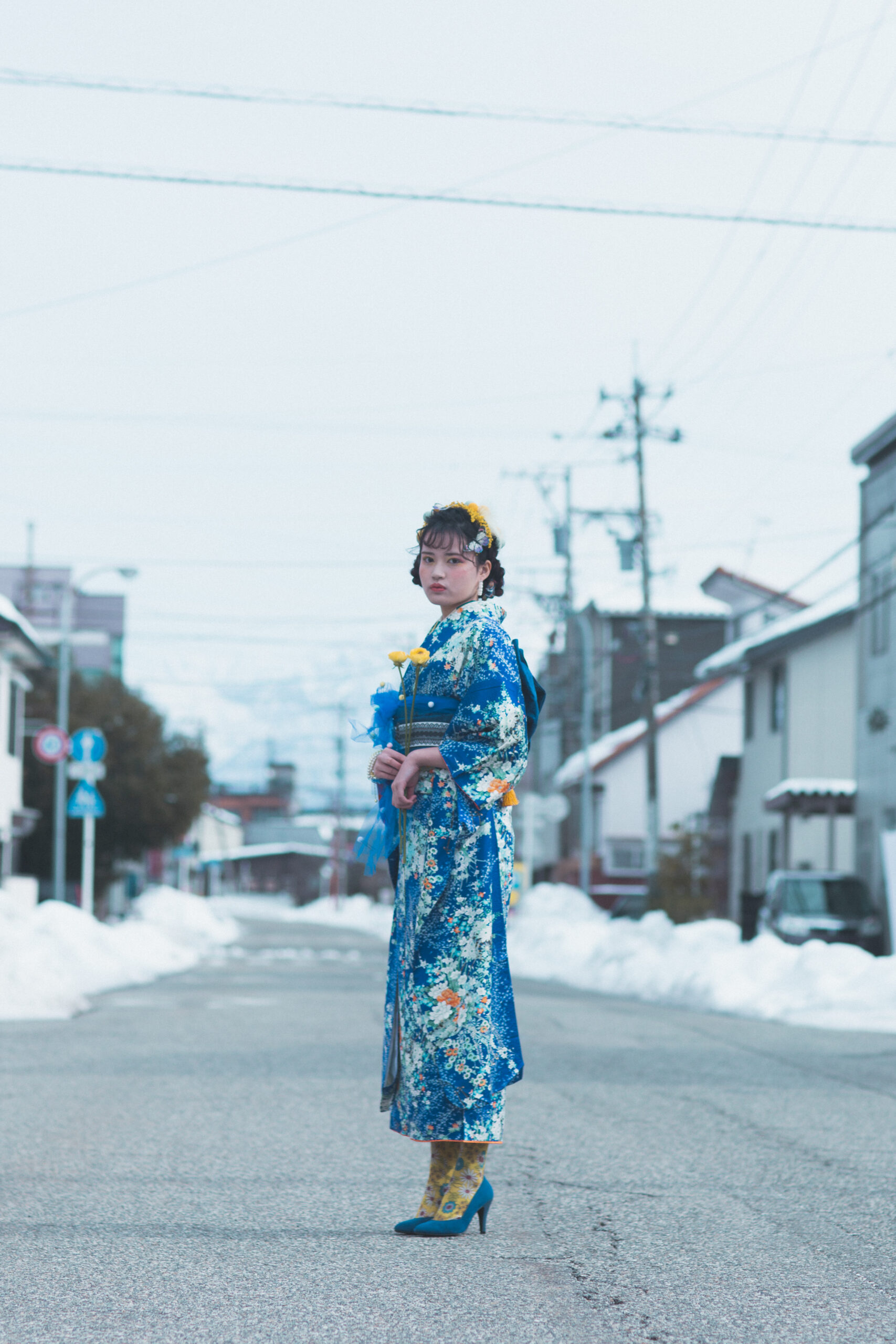 富山のキモノコアラのスタジオで振袖をレンタルして前撮りの撮影を行なった20歳の女の子
