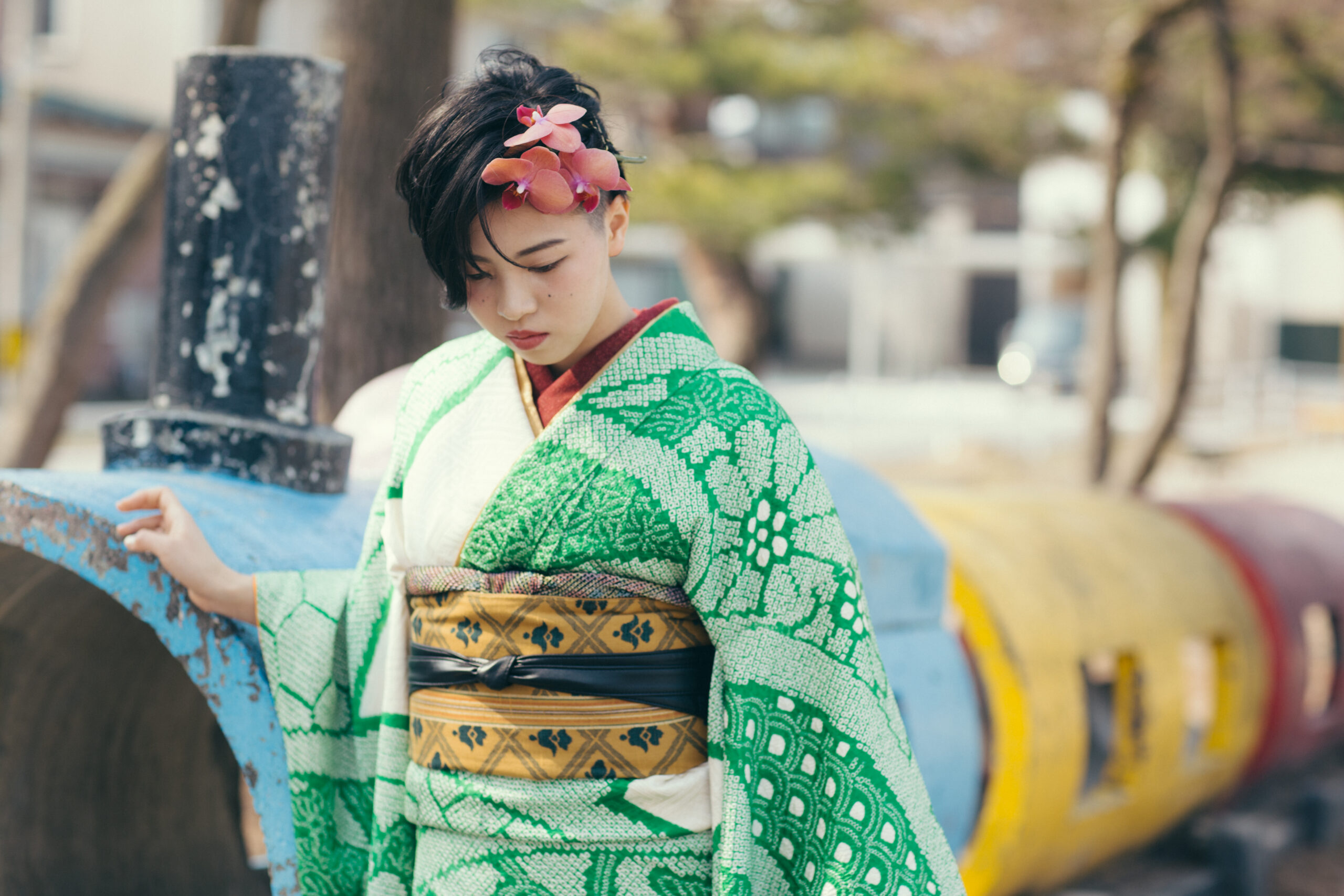 富山のキモノコアラのスタジオで振袖をレンタルして前撮りの撮影を行なった20歳の女の子