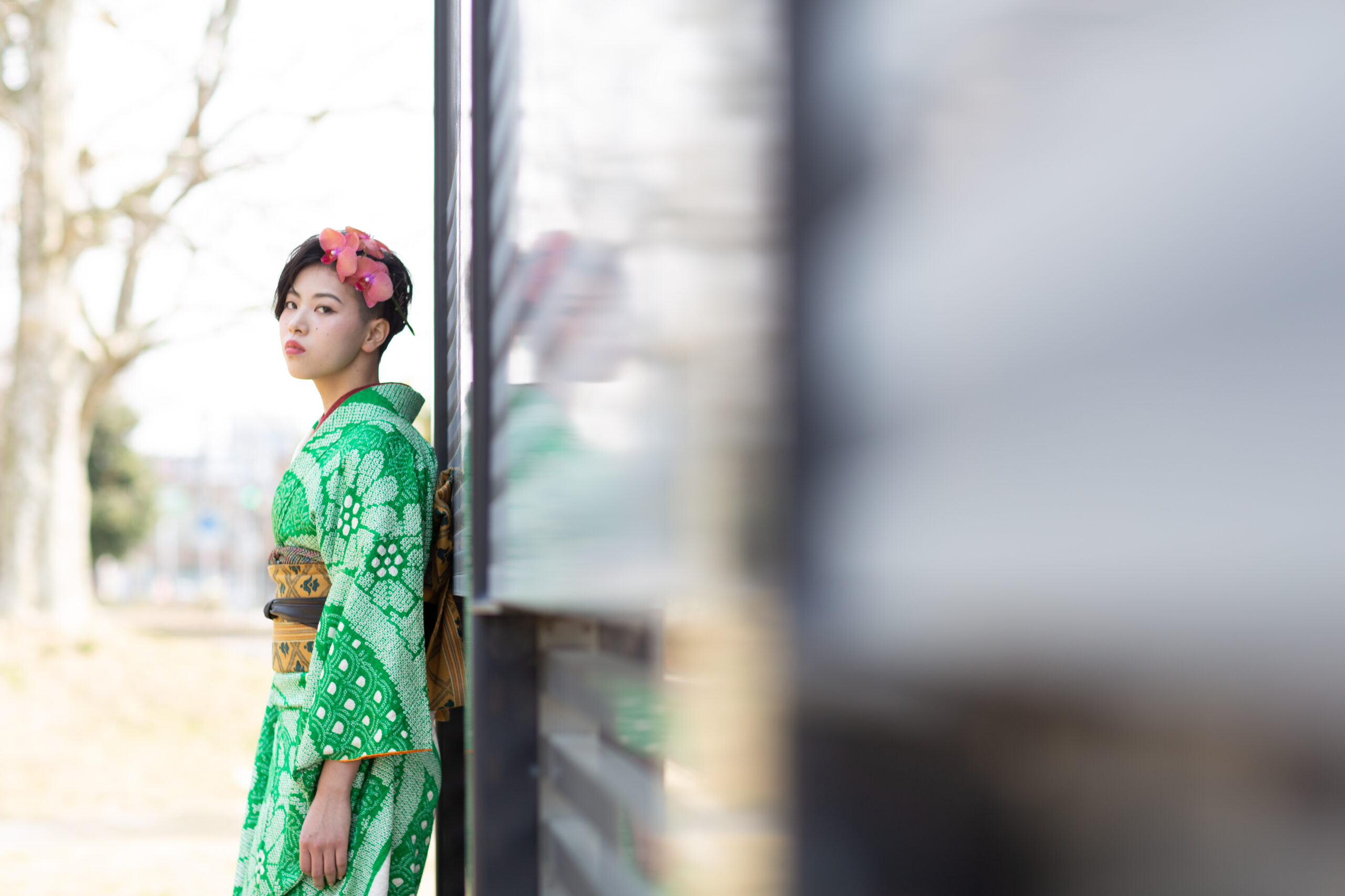 富山のキモノコアラのスタジオで振袖をレンタルして前撮りの撮影を行なった20歳の女の子