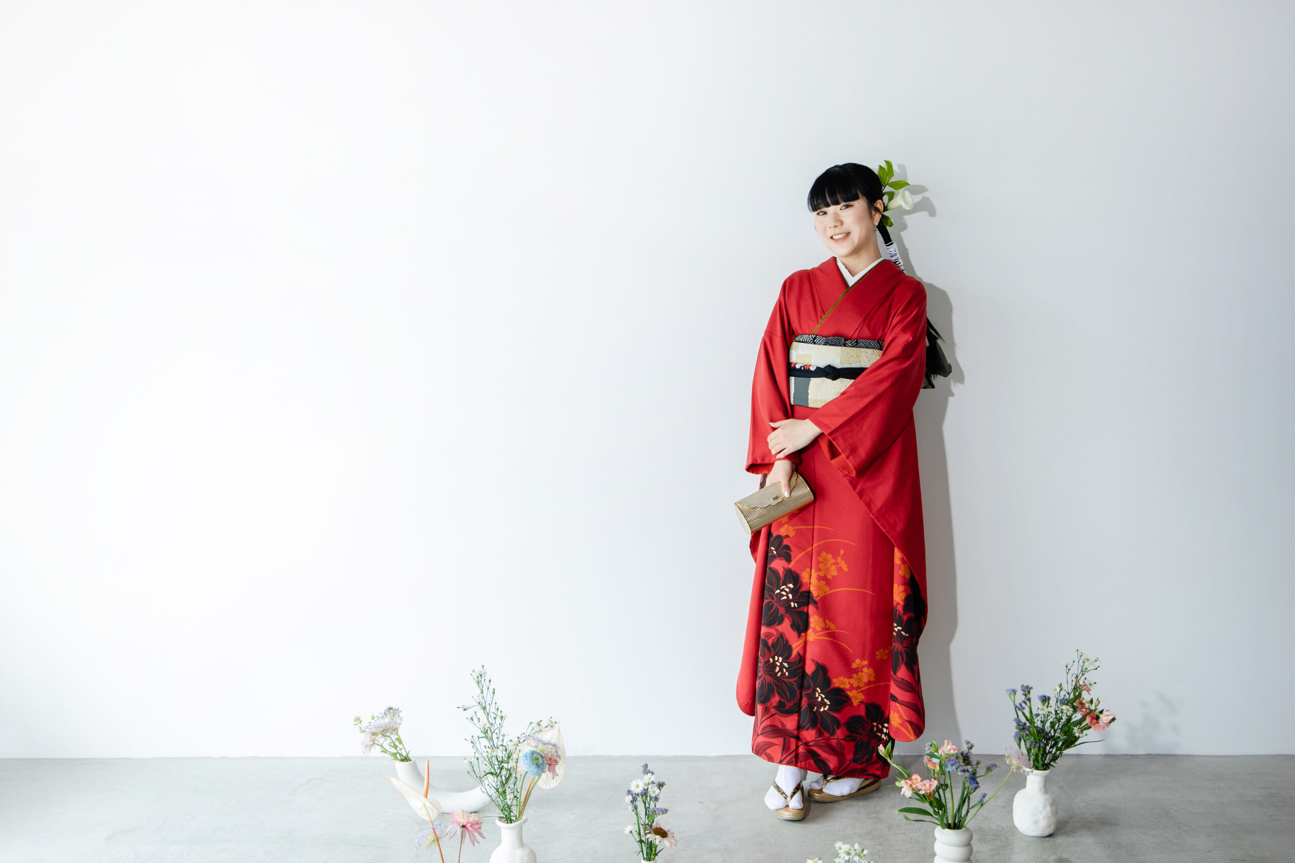 富山のキモノコアラのスタジオで振袖をレンタルして前撮りの撮影を行なった20歳の女の子